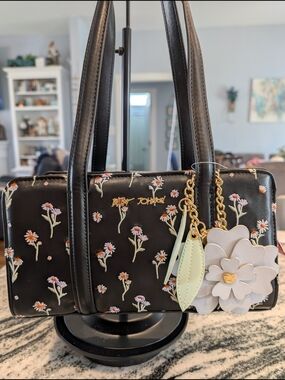 Betsey Johnson Black Floral Embroidered Mini Tote